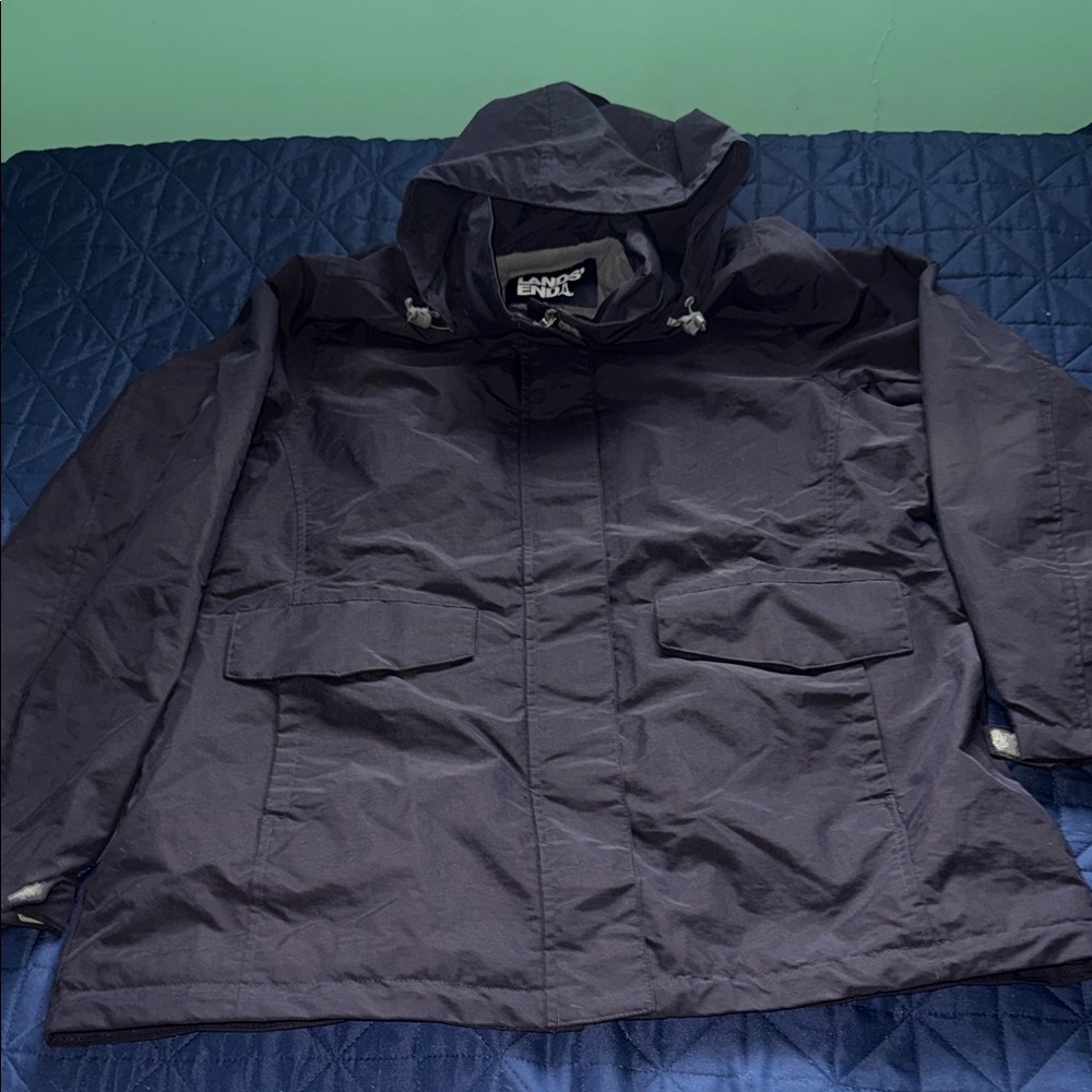 Lands' End BOYS  Dark Gray Hooded Raincoat